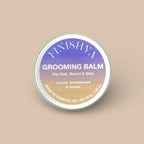 A 30g tin of Finishya Grooming Balm in Lemon, Sandalwood, and Amber scent with a gold gradient label.