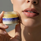 Close up of a model applying Finishya Vanilla Lip Balm for a glossy, hydrated finish with a subtle vanilla scent.