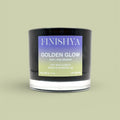 Front view of Finishya Golden Glow 200g soy wax candle featuring a purple and lime green gradient label, 40-hour burn time.