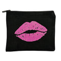 NES Soap black zippered beauty bag featuring bold pink glitter lips – perfect for makeup or daily essentials. Handprinted in Dunedin, NZ.