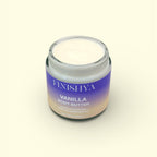 Overhead view of Finishya Vanilla Body Butter showing the smooth creamy consistency of the vegan formula.